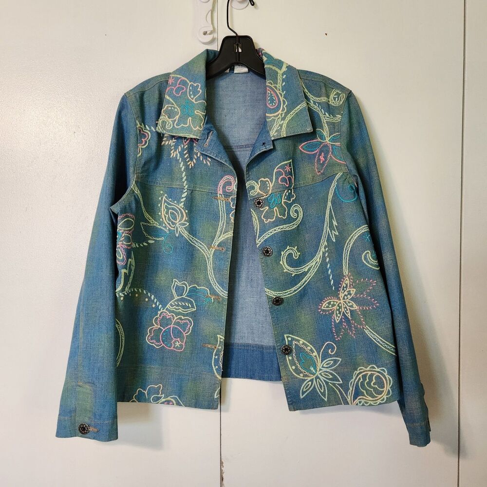 Napa Valley Embroidered Denim Jacket Womens Small Floral Button Front Boho